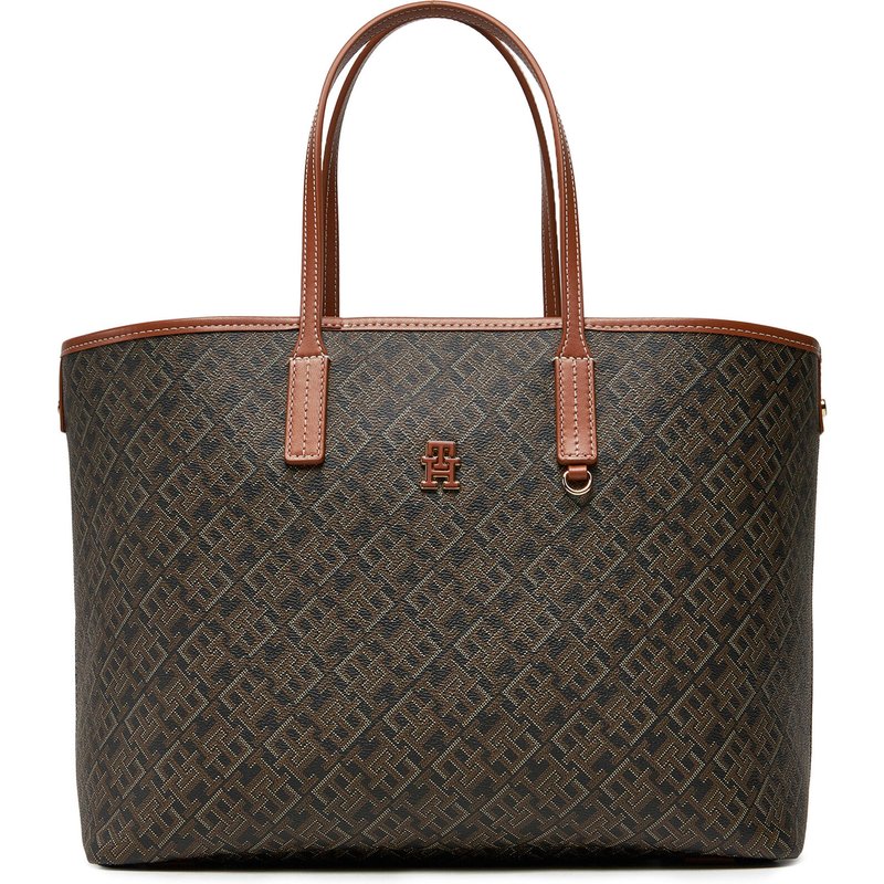 Handtasche Tommy Hilfiger Th Monoplay Leather Tote AW0AW17416 Schwarz