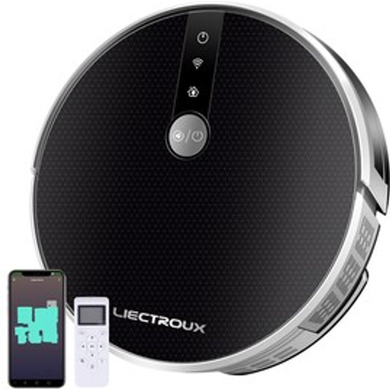 Liectroux C30B Aspirateur robot Aspiration 6000 Pa avec navigation cartographique AI Batterie 2500 mAh Cloison intelligente Réservoir deau électrique Contrôle APP Noir