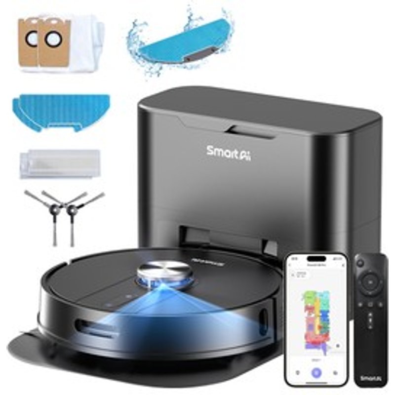 SmartAI S8 Pro Aspirateur robot avec station de base puissance daspiration de 5000 Pa réservoir deau de 380 ml poubelle de 3 L stockage de la poussière pendant plus de 45 jours commande à distancevoixapplication