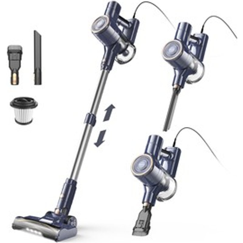 YISORA I8 Aspirateur balai filaire 6 en 1 puissance daspiration puissante de 23 kPa moteur de 600 W tube autonome et télescopique filtre HEPA câble de 20 pieds phares à LED poubelle de 08 L