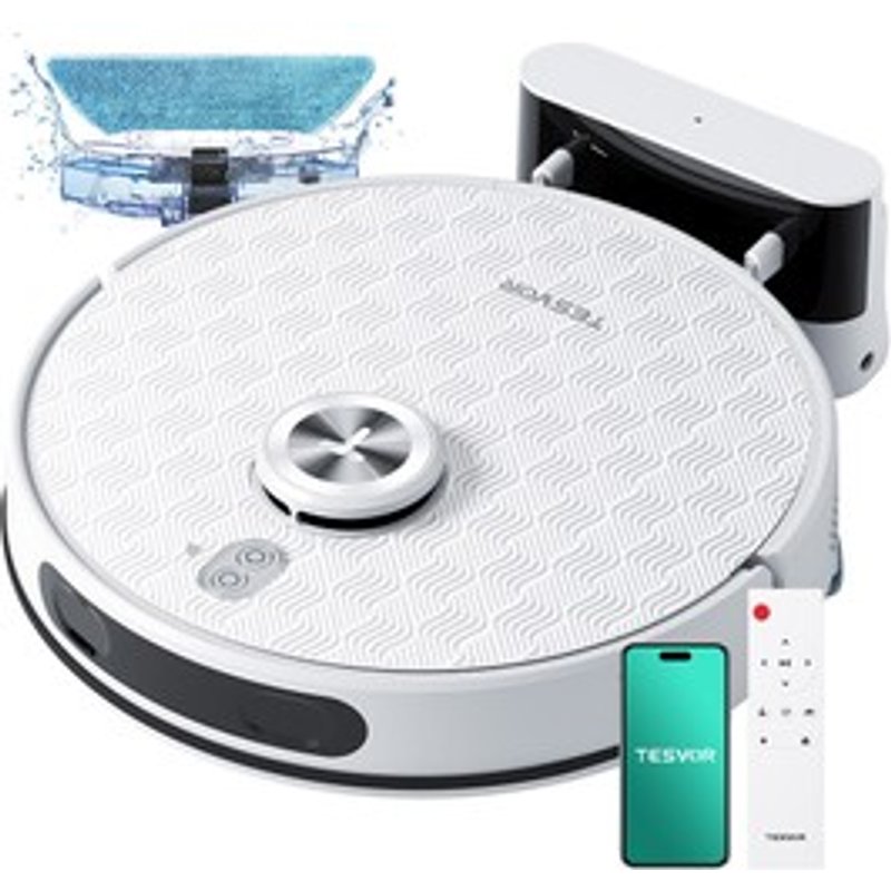 Tesvor S8 Pro Aspirateur robot 2 en 1 avec fonction dessuyage aspiration 6000 Pa navigation LiDAR autonomie de 240 min contrôle APPAlexa