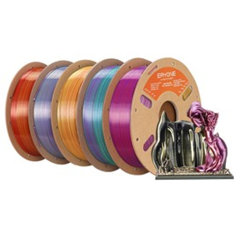 5 kg ERYONE Filament PLA Soie Haute Vitesse Lot de 4 Couleurs Lueur Crépusculaire + Frenzy Métallique + Essence Royale + Harmonie Magnifique + Rêve dAurore