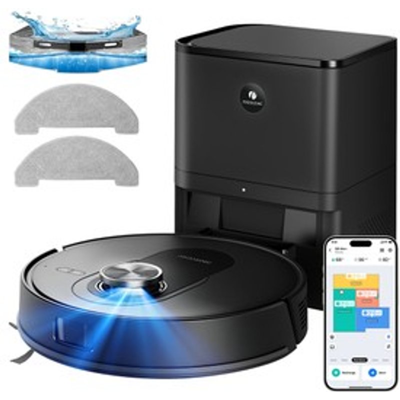 Proscenic Q8 Max+ Robot Aspirateur et Laveur Aspiration 8000Pa Autonomie 200 min Batterie 3200mAh Vidange Automatique 60 Jours Sac à Poussière 3L Navigation LDS LiDAR Cartographie MultiÉtages Commande via App Voix