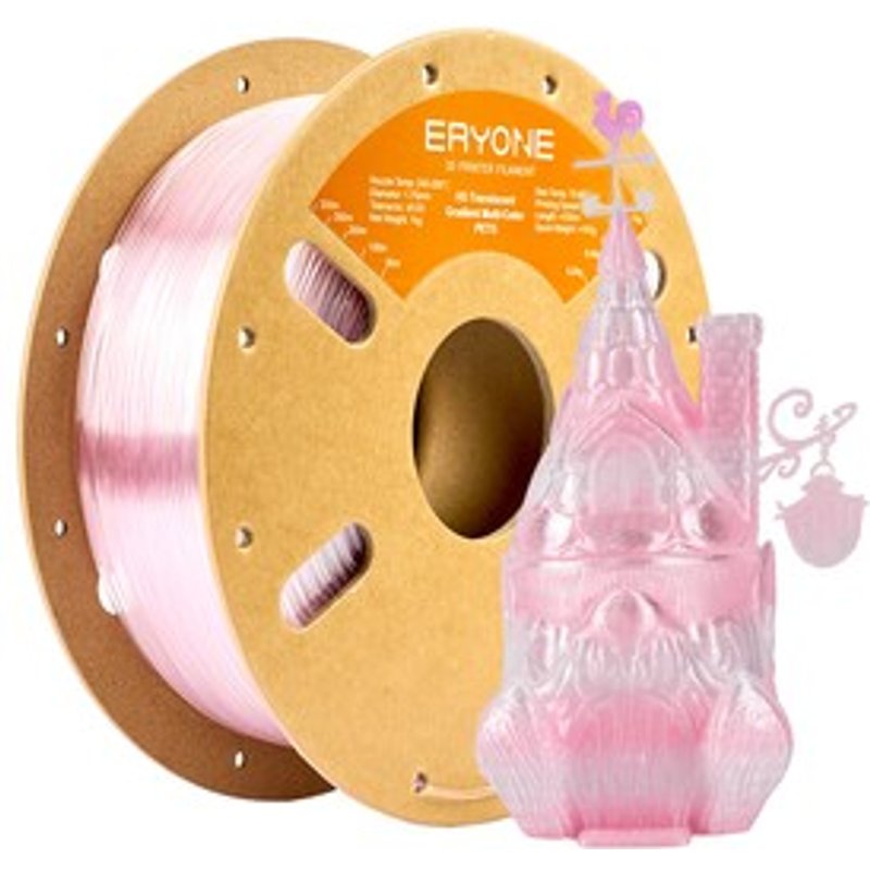 ERYONE Filament PETG multicolore à dégradé translucide haute vitesse 1kg Rose clair Transparent
