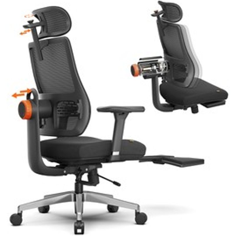 NEWTRAL MagicHBPro Chaise ergonomique avec reposepieds appuitĂȘte Ă suivi automatique du dossier support lombaire adaptatif accoudoir rĂ©glable 3 positions de verrouillage Noir