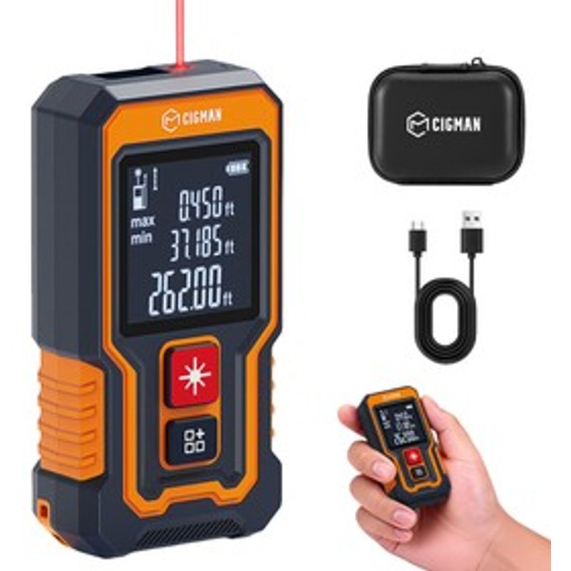 CIGMAN CD80T Mètre ruban laser de poche portée de 80m précision de ±2 mm étanche IP54 20 groupes de données télémètre laser rechargeable TypeC