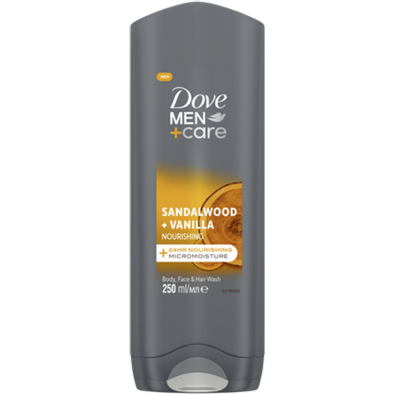 Dove Men+Care Sandalwood + Vanilla Nourishing Body, Face & Hair Wash - 250 ml