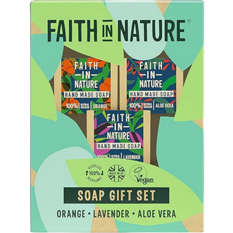 Faith In Nature Soap Stack Gift Set – Orange, Aloe Vera & Lavender 3 x 100g Natural Soaps