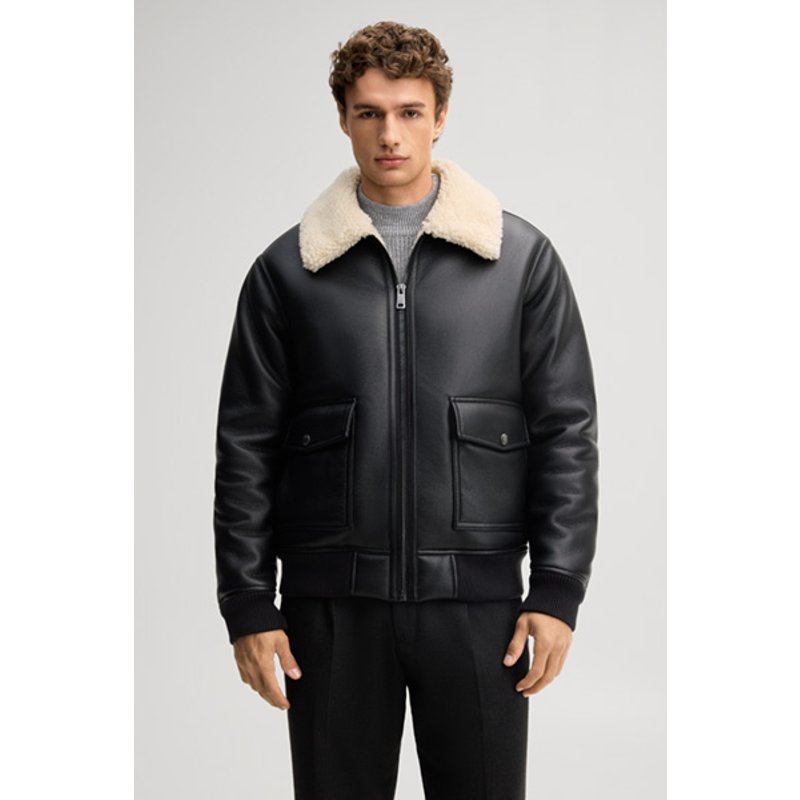 Blouson aus veganem Leder in Schwarz