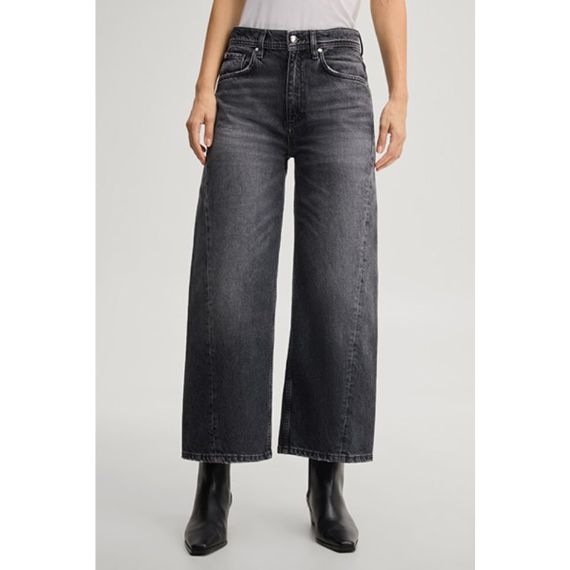 Wide Leg-Jeans in Dunkelgrau washed