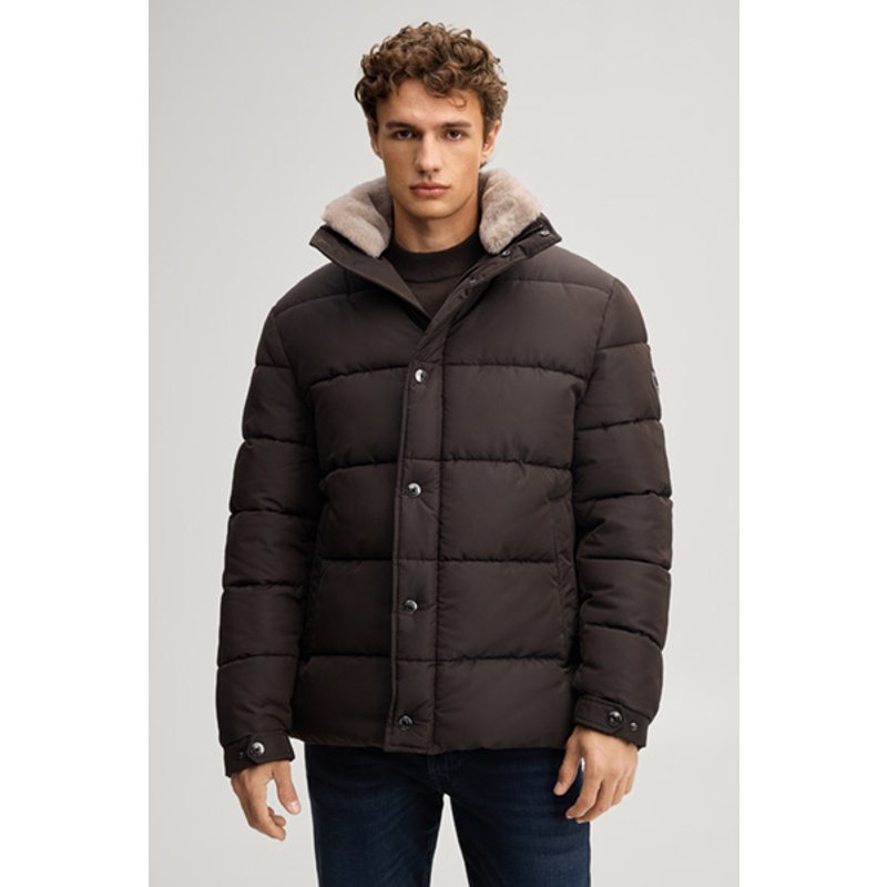 Steppjacke mit gefüttertem Stehkragen in Dunkelbraun