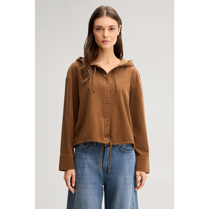 Cord-Bluse mit Kapuze in Hellbraun
