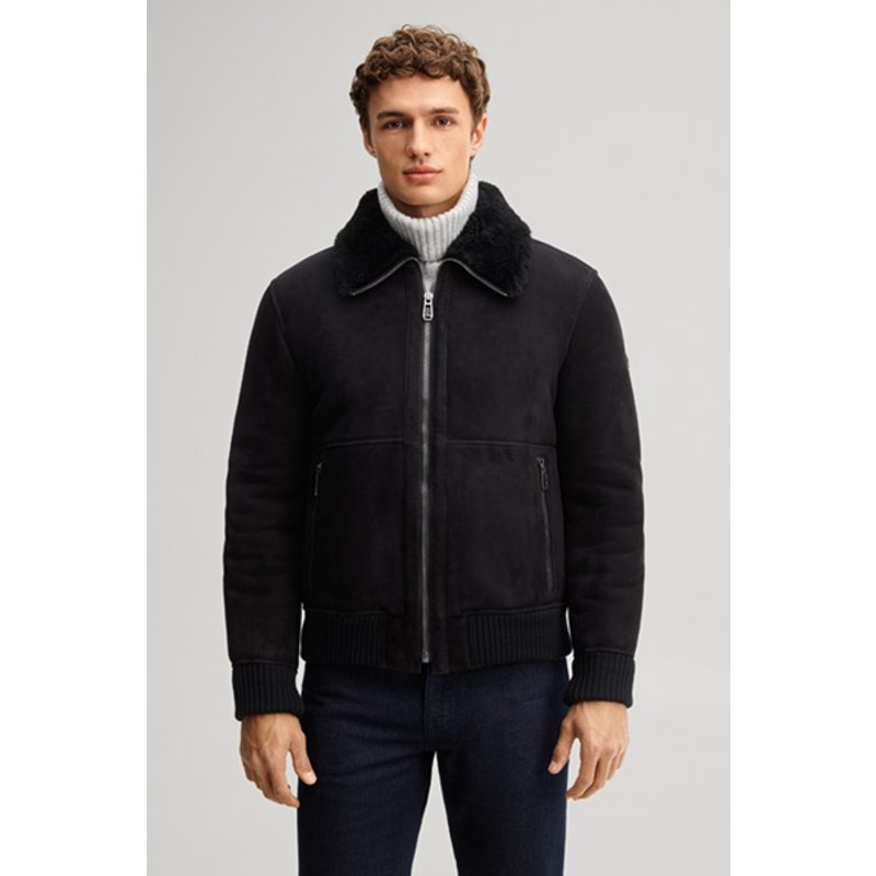 Lederjacke aus Lammvelours in Schwarz