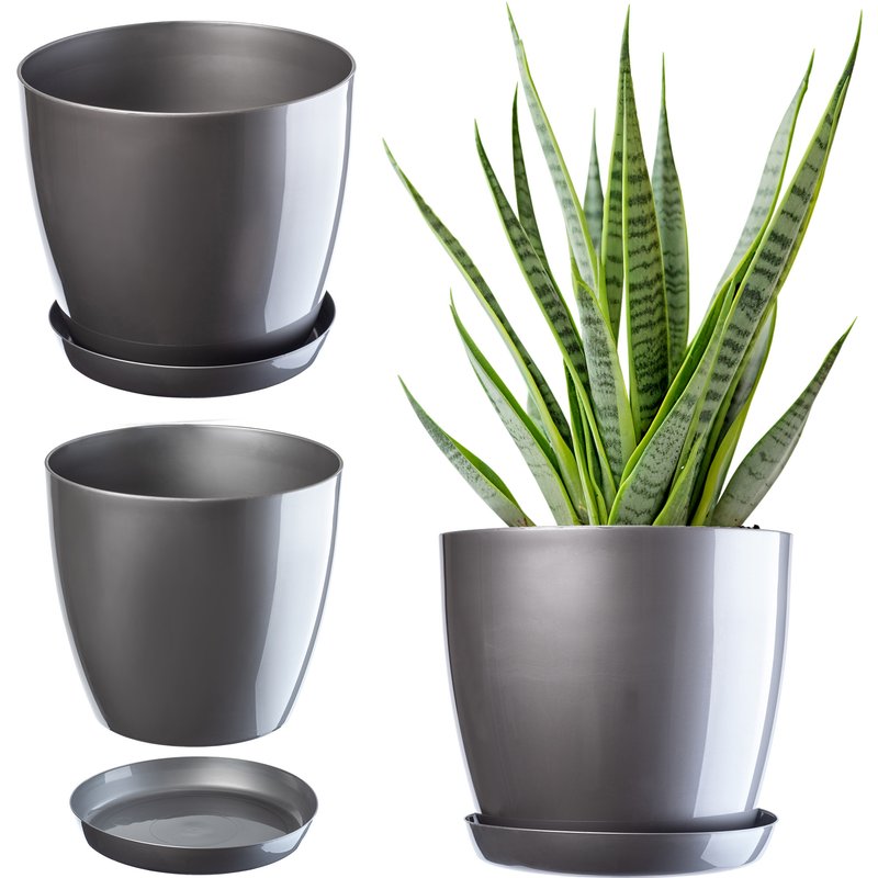 Doniczka na kwiaty z podstawką 14 cm, srebrna