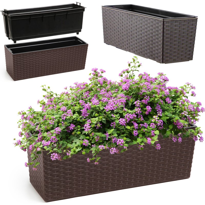 Doniczka balkonowa rattan z wkładem Murano 56 x 19 cm, mokka