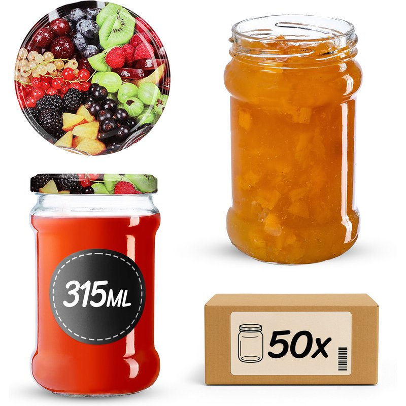 Słoiki na przetwory Seno 315ml 50szt fi 66 mm + wieczka "Owoce"