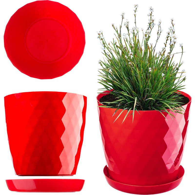 Doniczka na kwiaty z podstawką 20 cm, czerwona