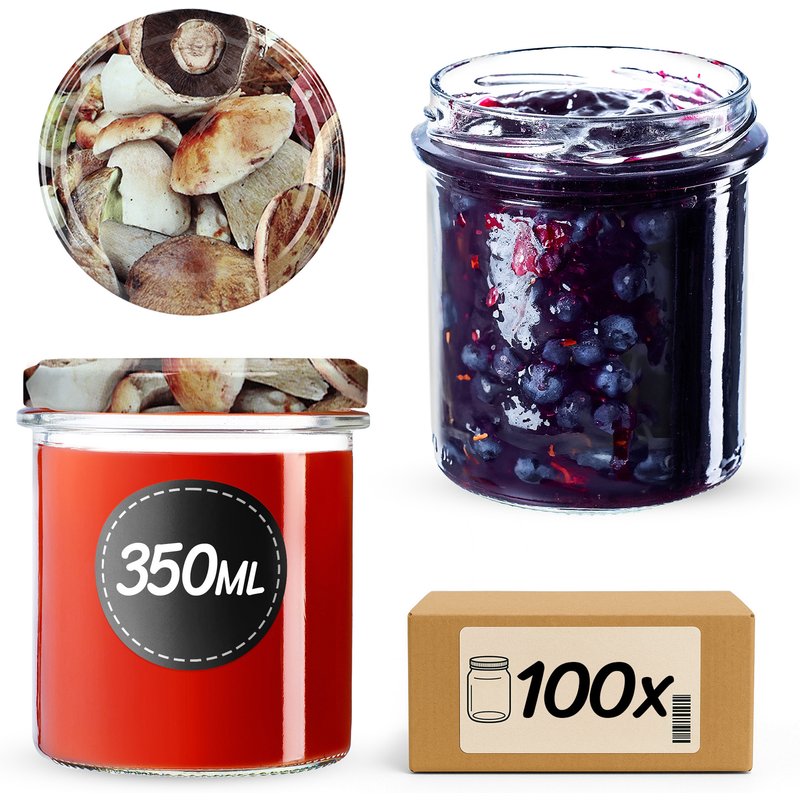 Słoiki na przetwory Avila 350ml 100szt fi 82 mm + wieczka "Grzyby"