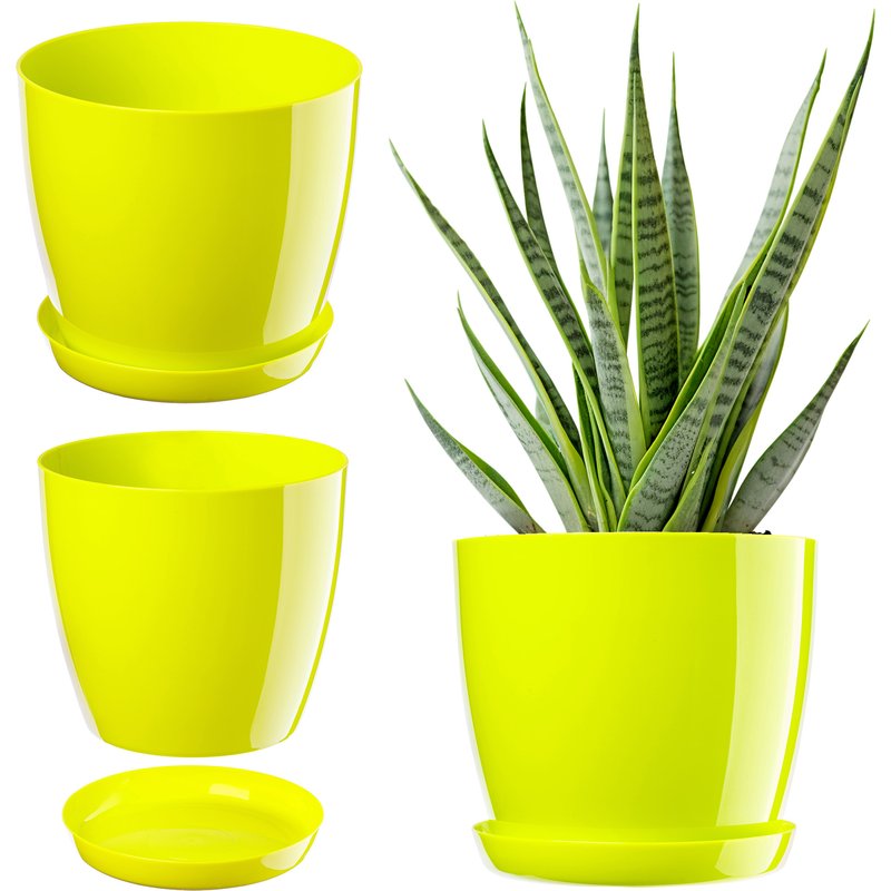 Doniczka na kwiaty z podstawką 28 cm, limonkowa