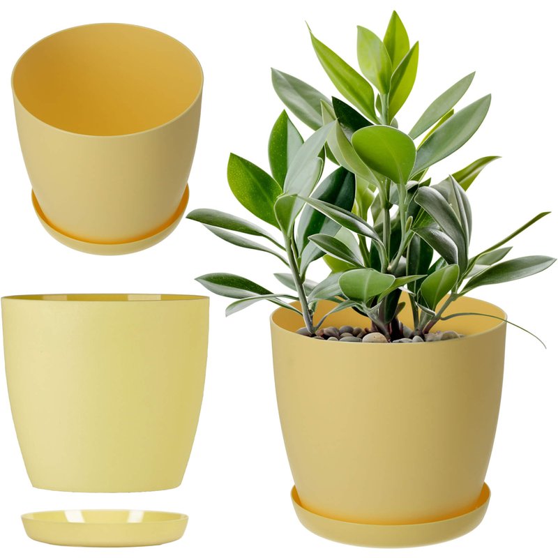 Doniczka Agen z podstawką 30 cm, matowa żółta