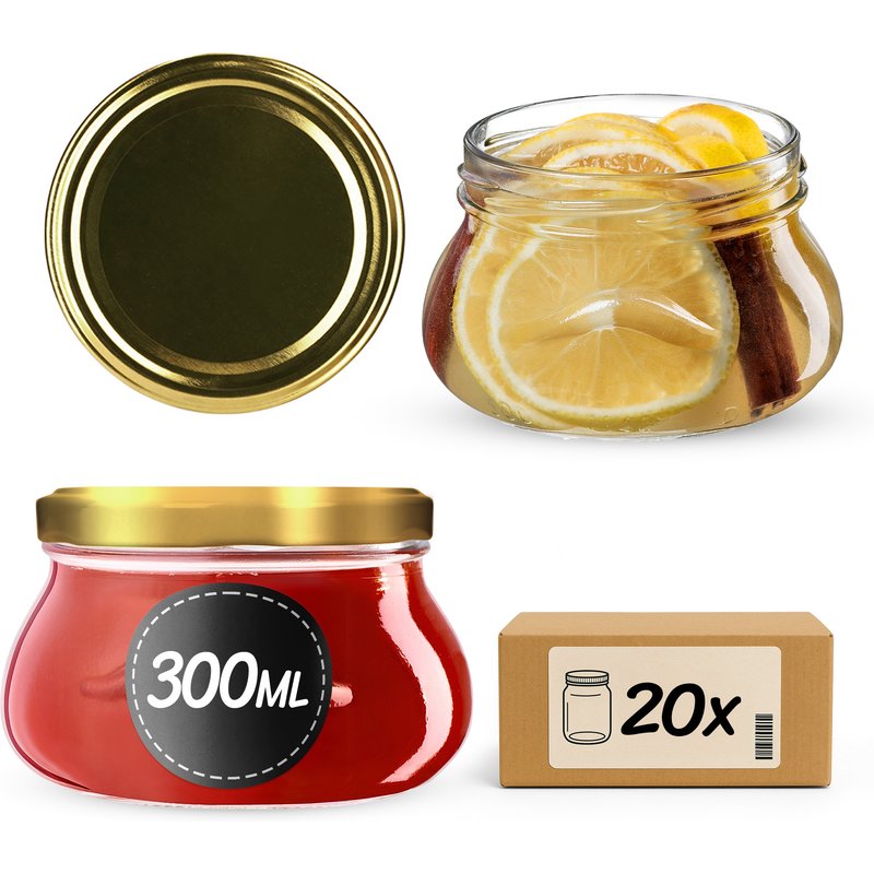 Słoiki na przetwory Raja 300ml 20szt fi 82 mm + wieczka złote