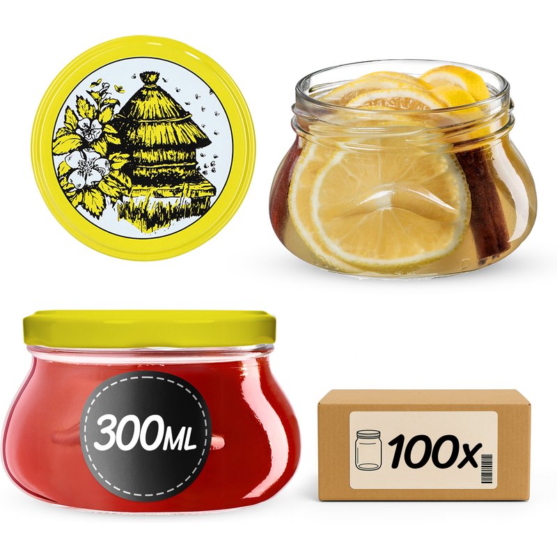 Słoiki na przetwory Raja 300ml 100szt fi 82 mm + wieczka "Pszczoły"
