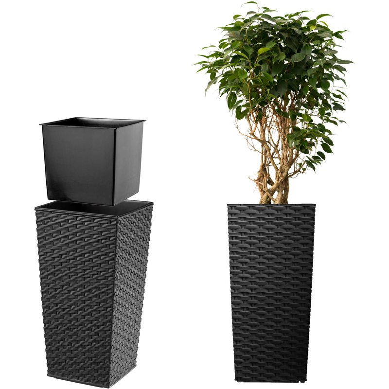 Donica na kwiaty z wkładem Pesaro rattan 40 cm, czarna