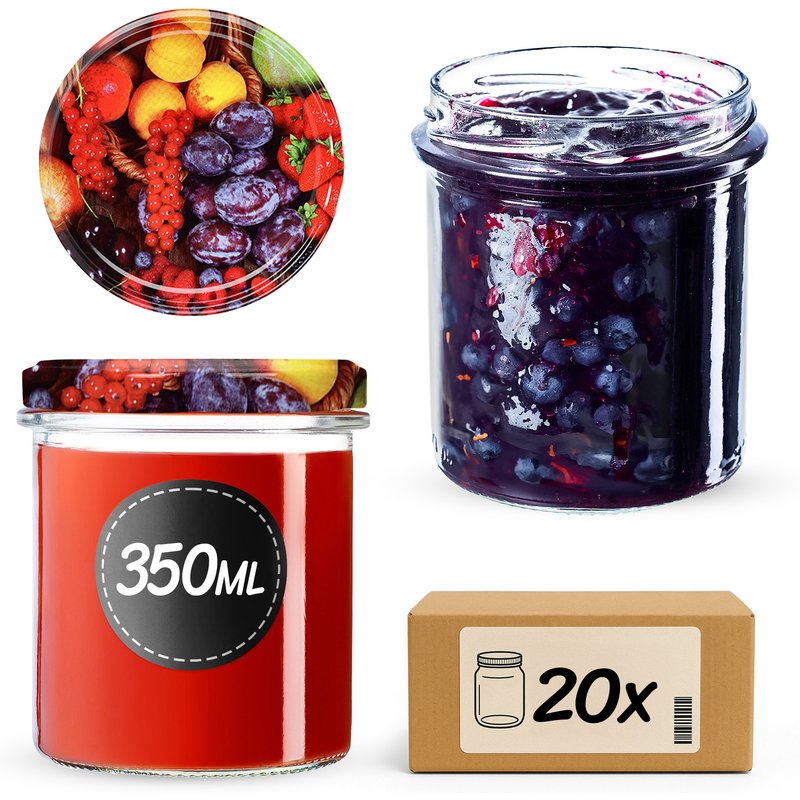 Słoiki na przetwory Avila 350ml 20szt fi 82 mm + wieczka "Mix Owoców"