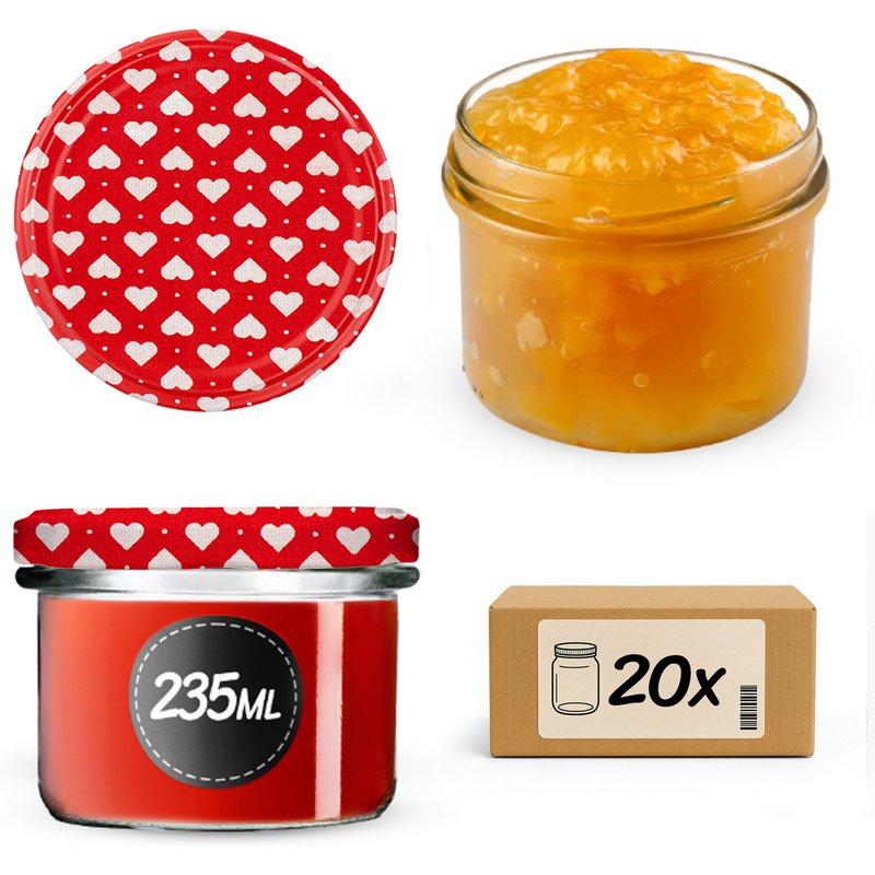 Słoiki na przetwory Tartu 235ml 20szt fi 82 mm + wieczka "Serca"