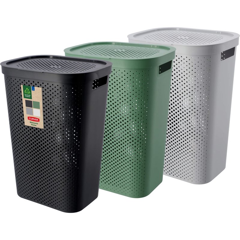 Kosze z pokrywą Curver Infinity 60L mix kolorów, 3 szt. czarny zielony szary