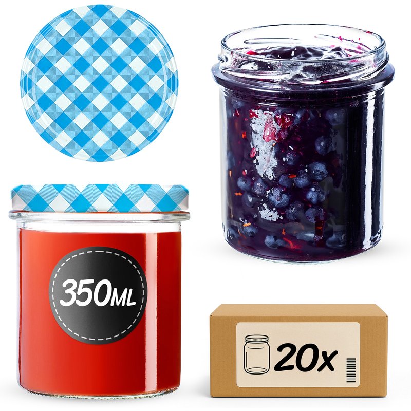 Słoiki na przetwory Avila 350ml 20szt fi 82 mm + wieczka "Niebieska Krata"