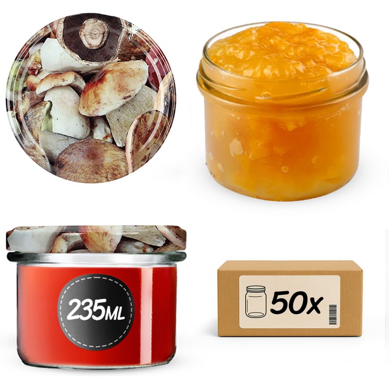 Słoiki na przetwory Tartu 235ml 50szt fi 82 mm + wieczka "Grzyby"