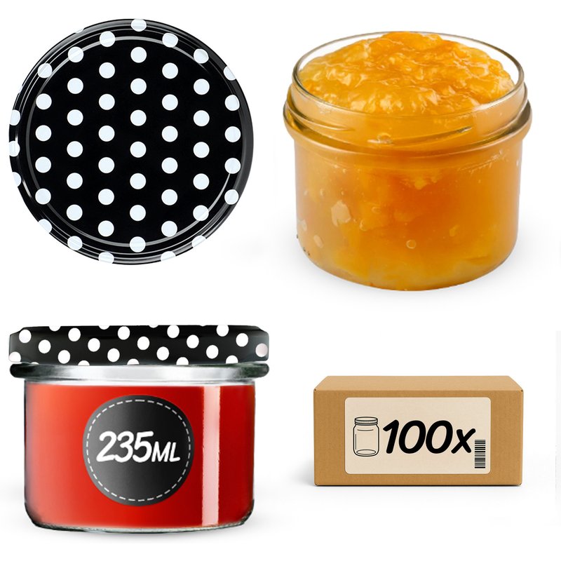 Słoiki na przetwory Tartu 235ml 100szt fi 82 mm + wieczka "Groszek czarny"