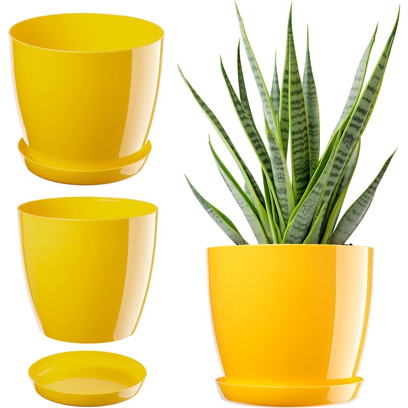 Doniczka na kwiaty z podstawką 20 cm, zółta