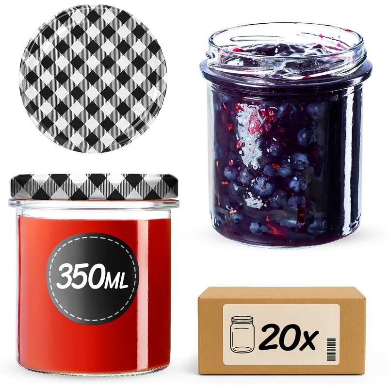 Słoiki na przetwory Avila 350ml 20szt fi 82 mm + wieczka "Czarna Krata"