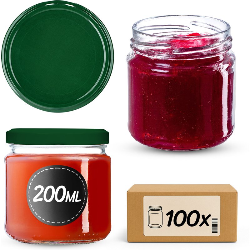 Słoiki na przetwory Lerma 200ml 100szt fi 66 mm + wieczka zielone