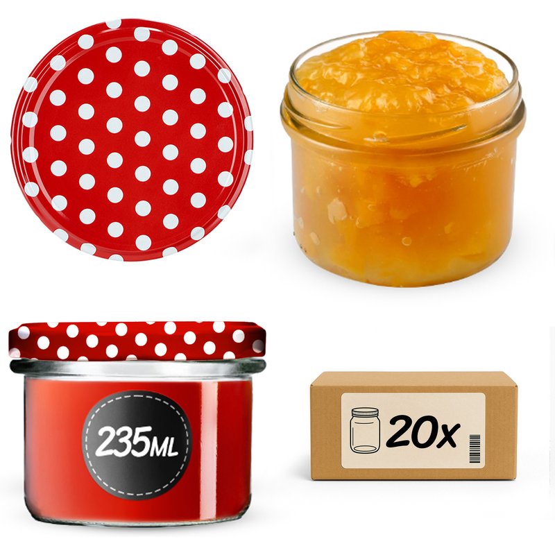 Słoiki na przetwory Tartu 235ml 20szt fi 82 mm + wieczka "Groszek czerwony"