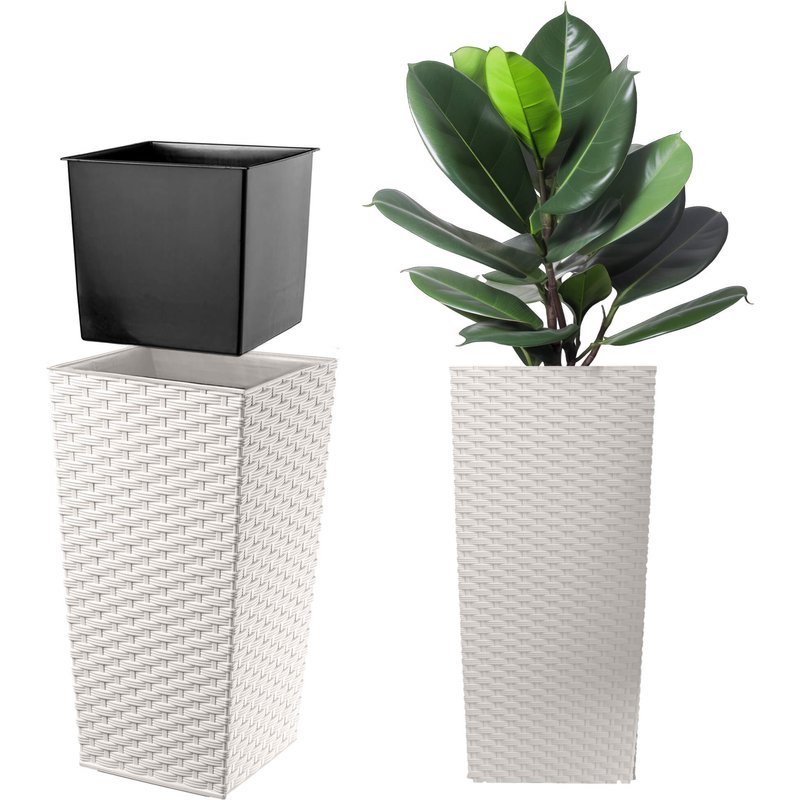 Donica z wkładem rattan Pesaro 30 cm, kremowy