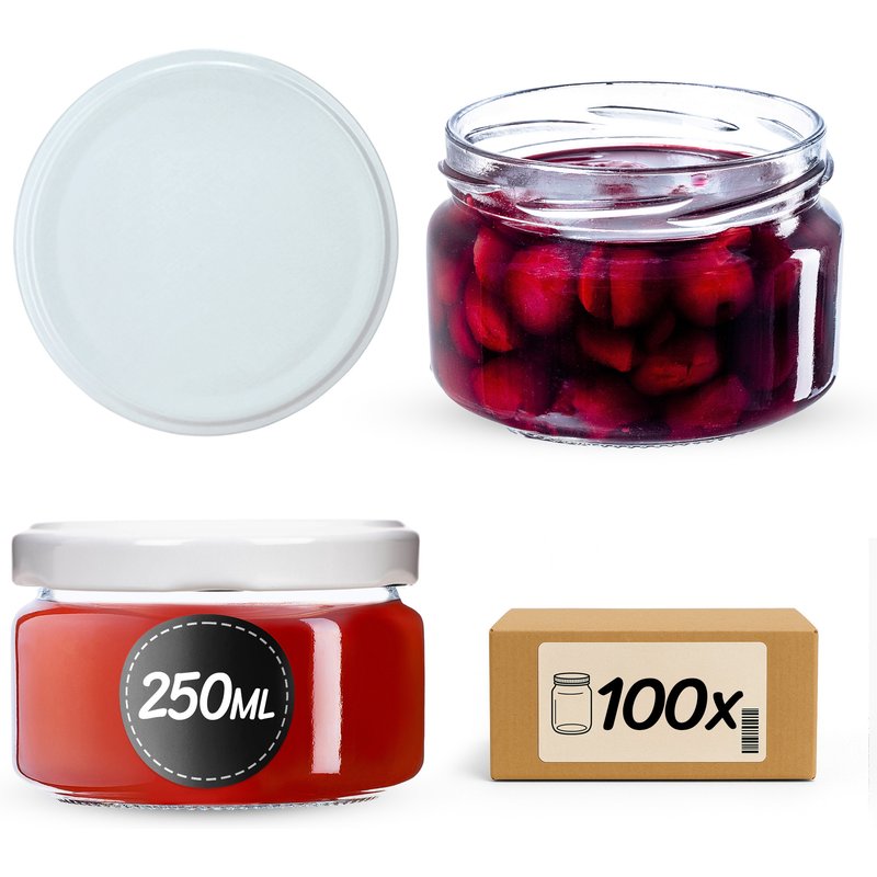 Słoiki na przetwory Denia 250ml 100szt fi 82 mm + wieczko białe