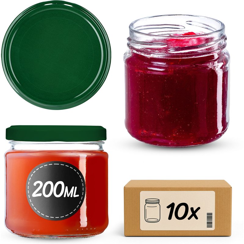 Słoiki na przetwory Lerma 200ml 10szt fi 66 mm + wieczka zielone