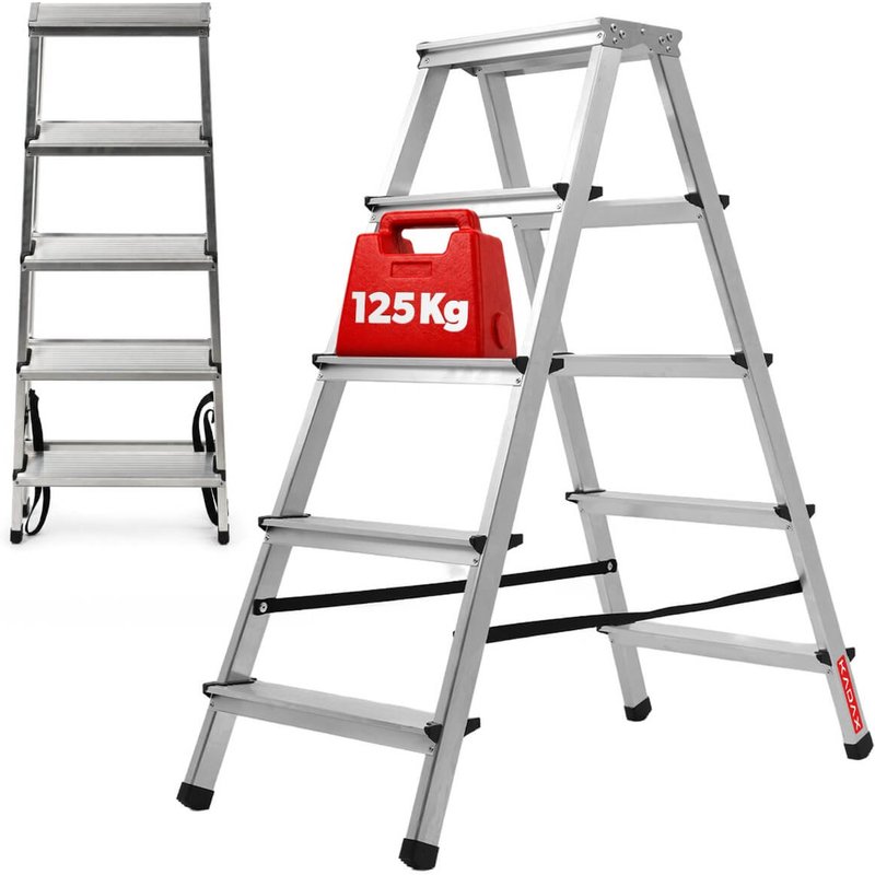 Drabina aluminiowa z podestem Molde, 5 stopni, 125 kg
