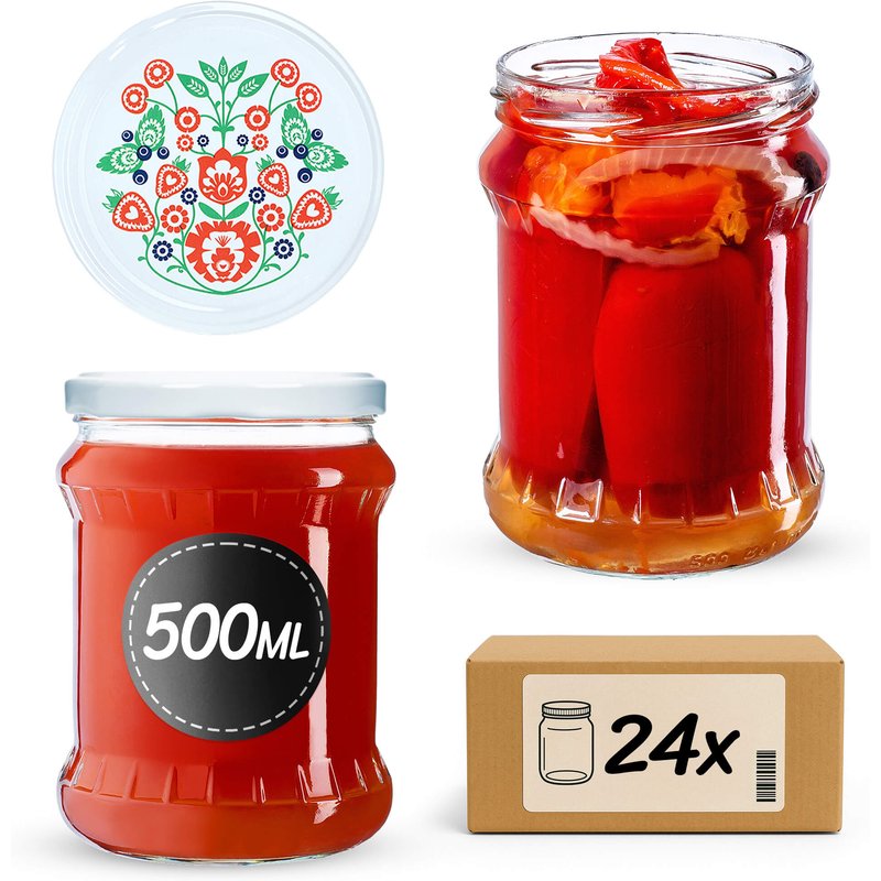 Słoiki na przetwory Kisko 500ml 24szt fi 82 mm + wieczka "Folklor"