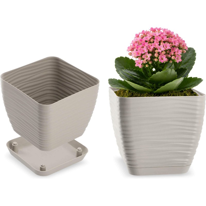 Doniczka z podstawką kwadratowa 13 cm, szara