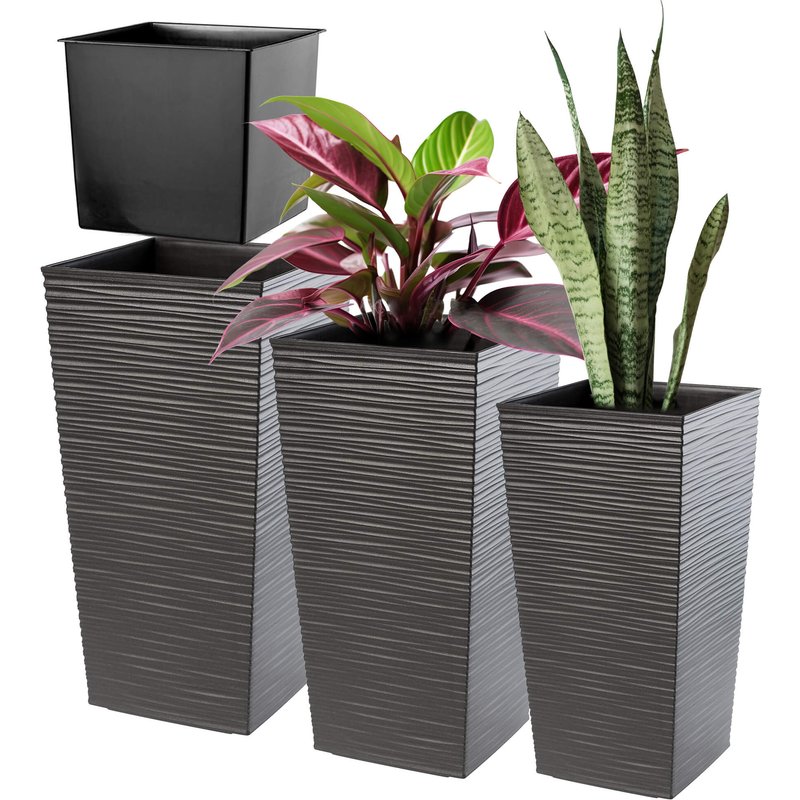 Donice na kwiaty z wkładem Tuluza dłuto 19 cm + 25 cm + 30 cm, grafit