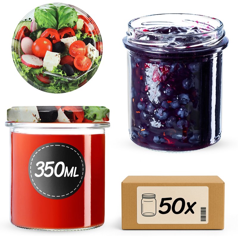 Słoiki na przetwory Avila 350ml 50szt fi 82 mm + wieczka "Mix Warzyw"