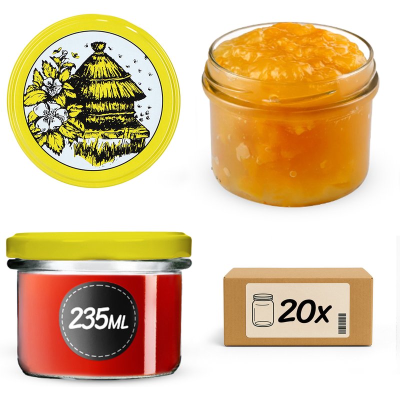 Słoiki na przetwory Tartu 235ml 20szt fi 82 mm + wieczka "Pszczoły"