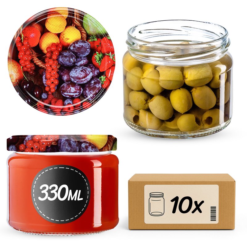 Słoiki na przetwory Sonka 330ml 10szt fi 82 mm + wieczka "Mix owoców"