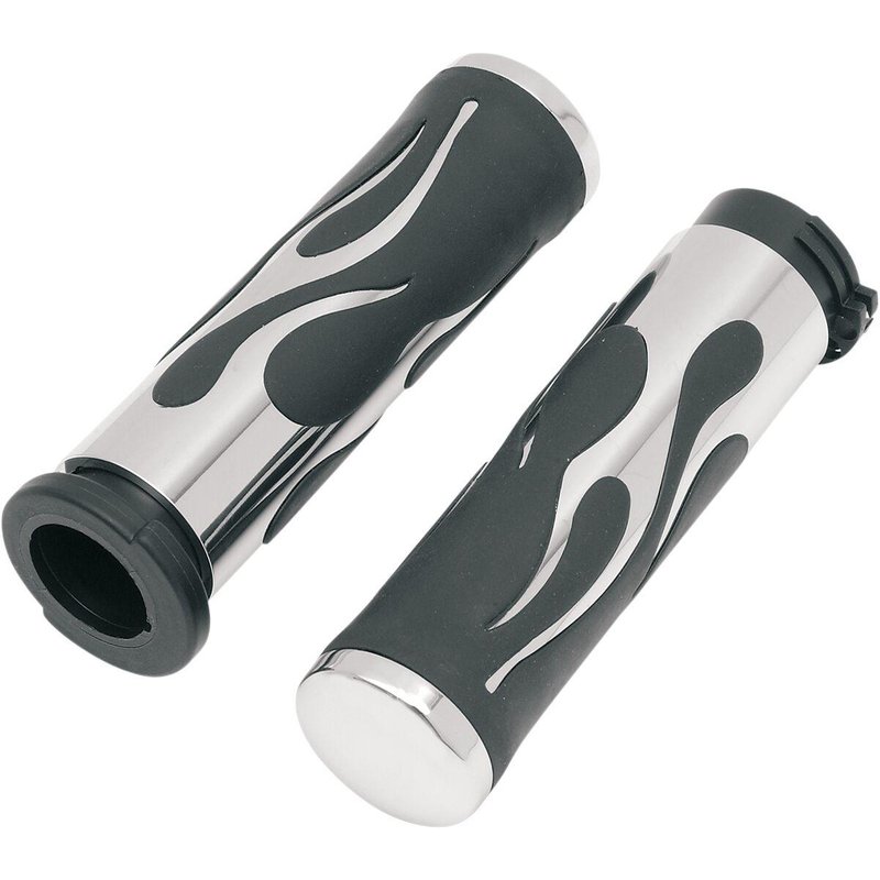 H17-0571T - Drag Specialties Flamed Grips For Harley Davidson FLDE 1750 2018-2020 - Black/Chrome