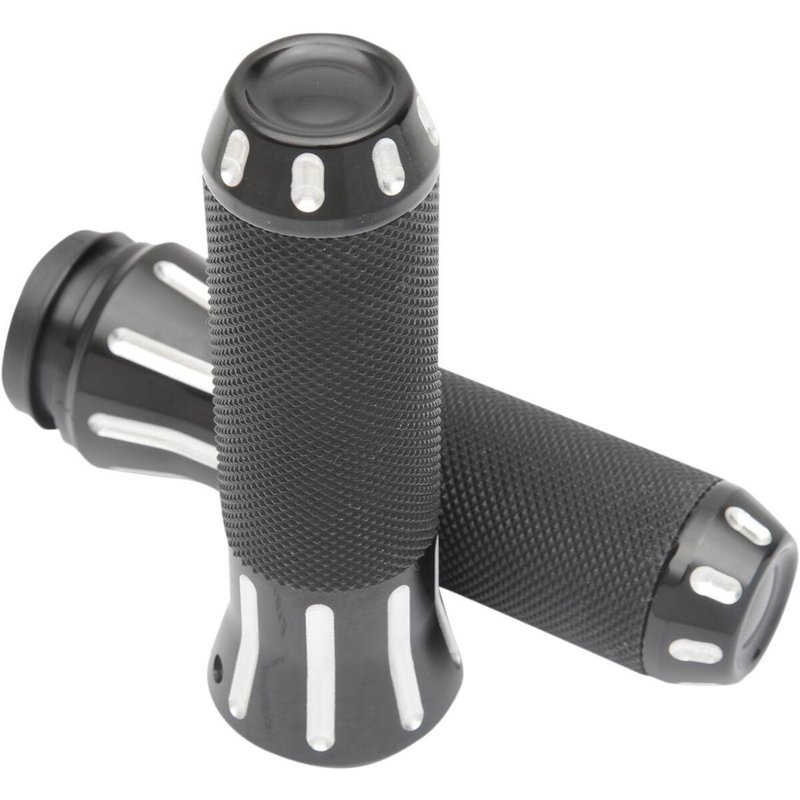 354127 - Drag Specialties Custom Grips For Harley Davidson FLHR 1584 2008 - Black/Re-Silver