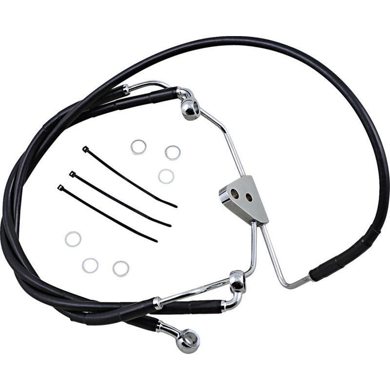 620085-6BLK - Drag Specialties Extended Length Vinyl Brake Hose Kit For Harley Davidson FLHR 1584 2008 Front - Black